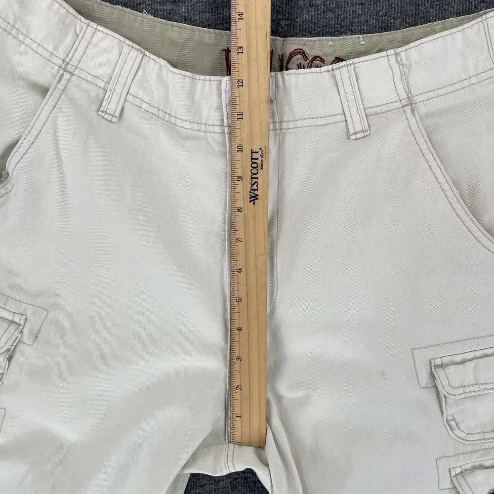Plugg Cargo Shorts Mens 31 (Fits 32) White Khaki Utility Pocket Y2K Grunge Baggy